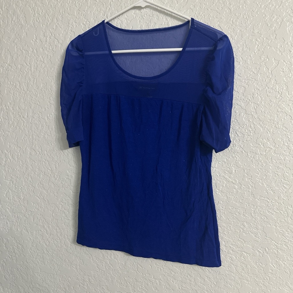 3/$7 INC Elegant Blue Mesh Sleeve Women's Top size L
